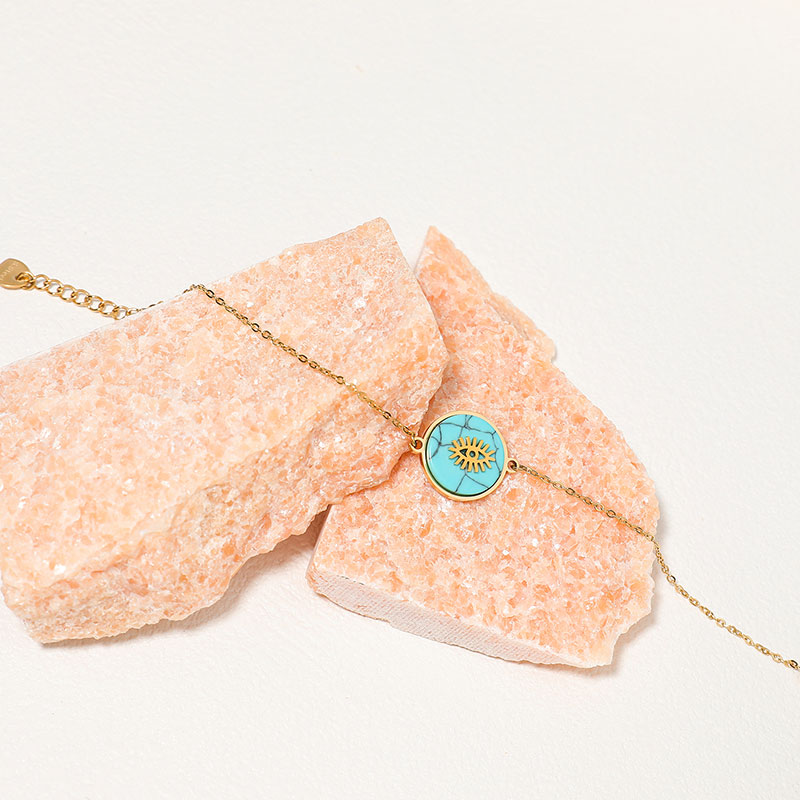Factory Price Stainless Steel Natural Turquoise Pendant Necklace B2144-GO