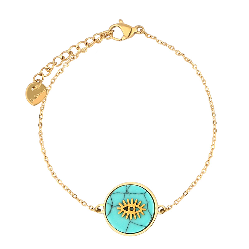 Factory Price Stainless Steel Natural Turquoise Pendant Necklace B2144-GO