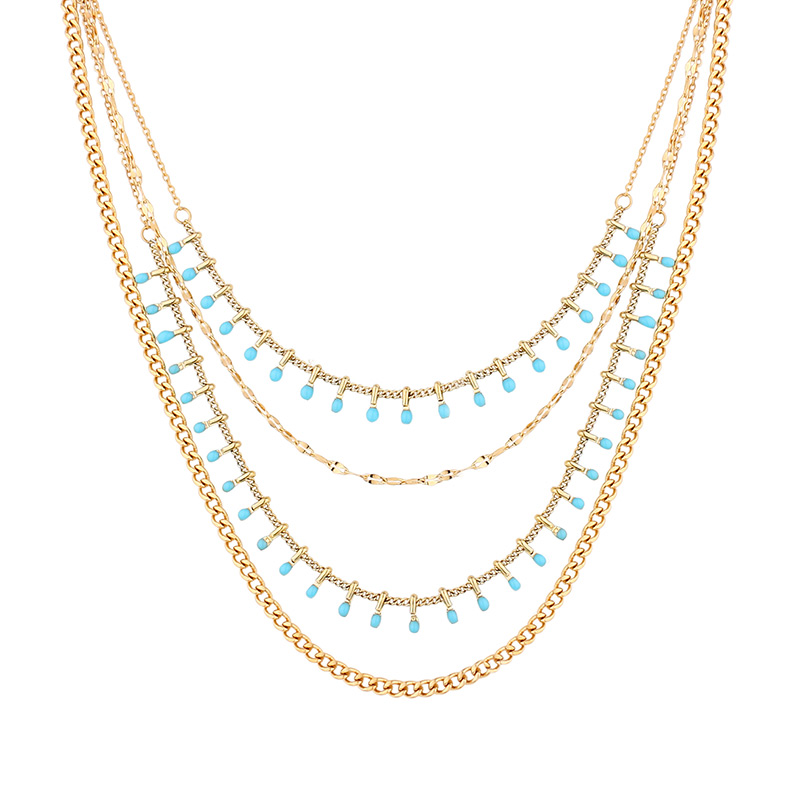 Factory Price Stainless Steel Natural Turquoise Pendant Necklace B2144-GO