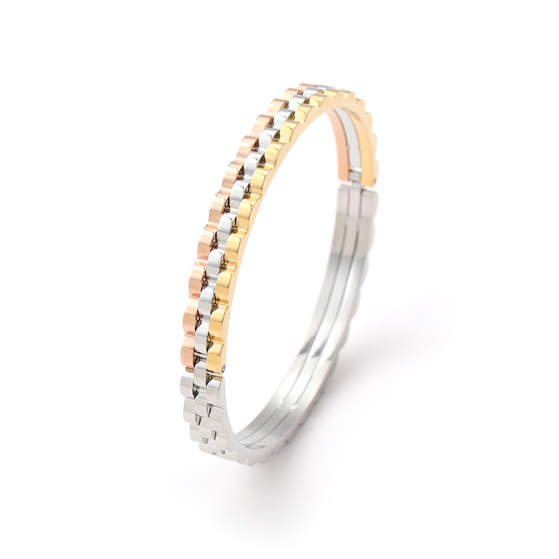 Factory Price Mixed Color Stainless Steel Wave Hinged Bangle for Women B2202