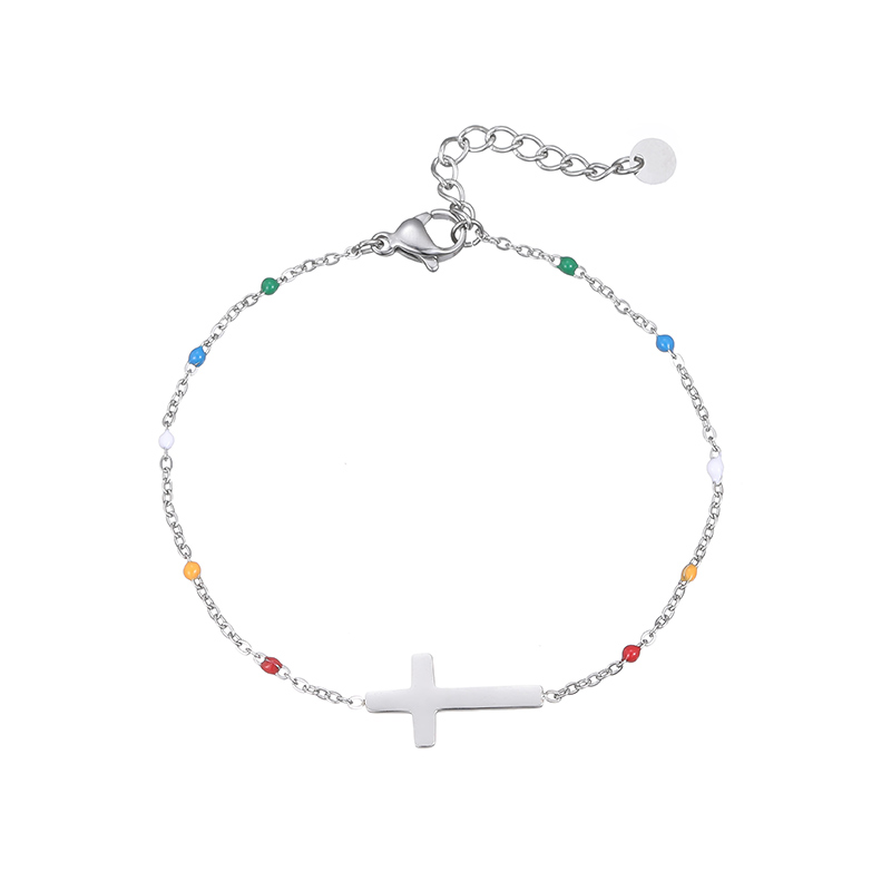 Custom Noble Garnet Heart-Shaped, Colorful Cross Bracelet B2278-GO