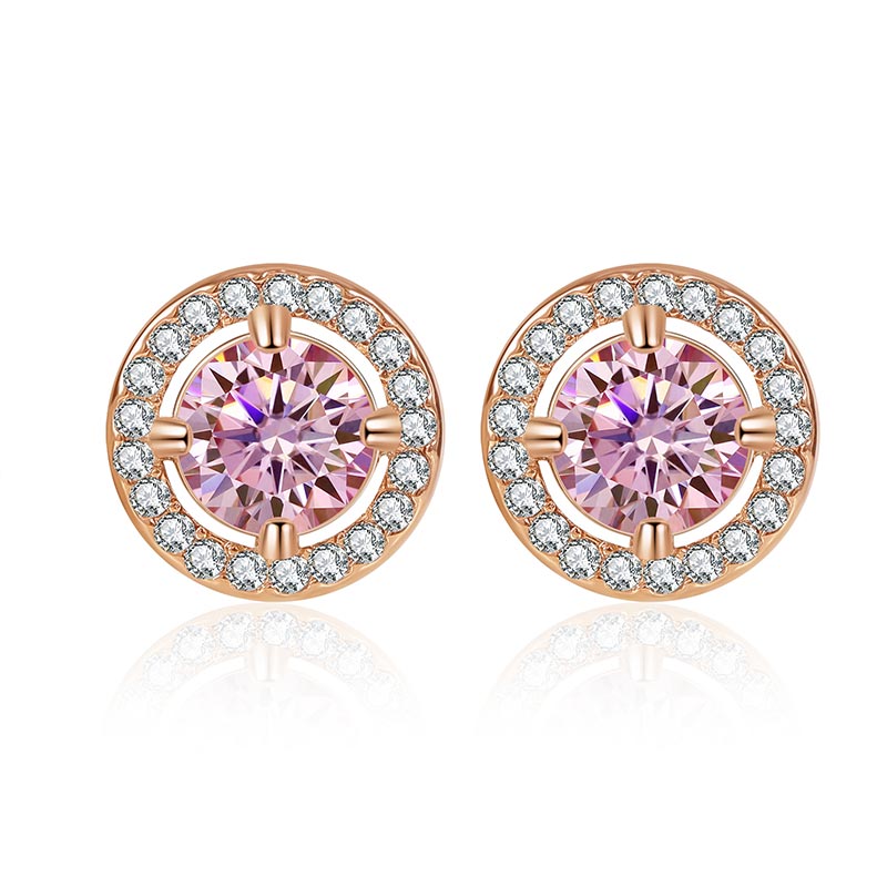 Custom Pink Blue White Moissanite Diamond Stud Earrings E1475