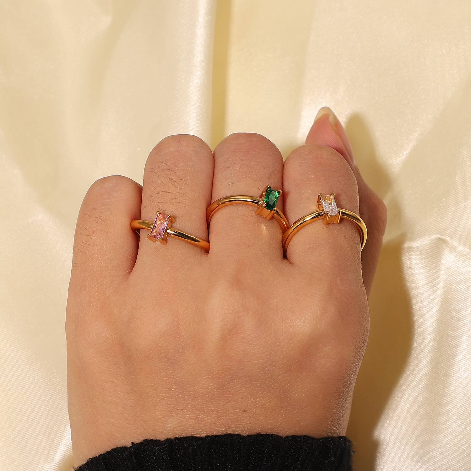Custom Stainless Steel Fashion 18k Gold Plated Zircon Rings R491