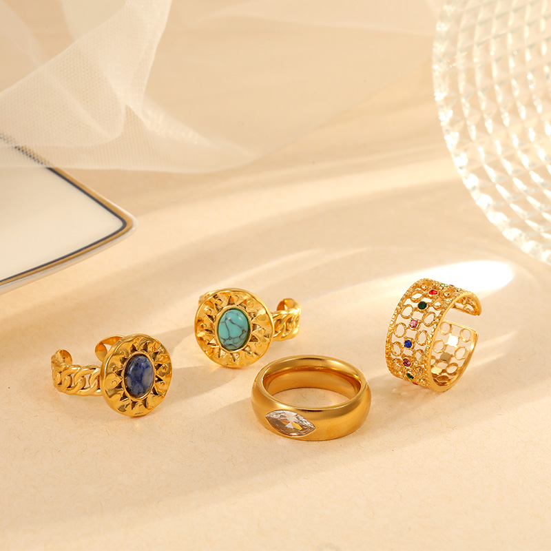 Creative Design Zircon Natural Stone Ring Women Fashion Stainless Steel Ring Jewellery 2023
