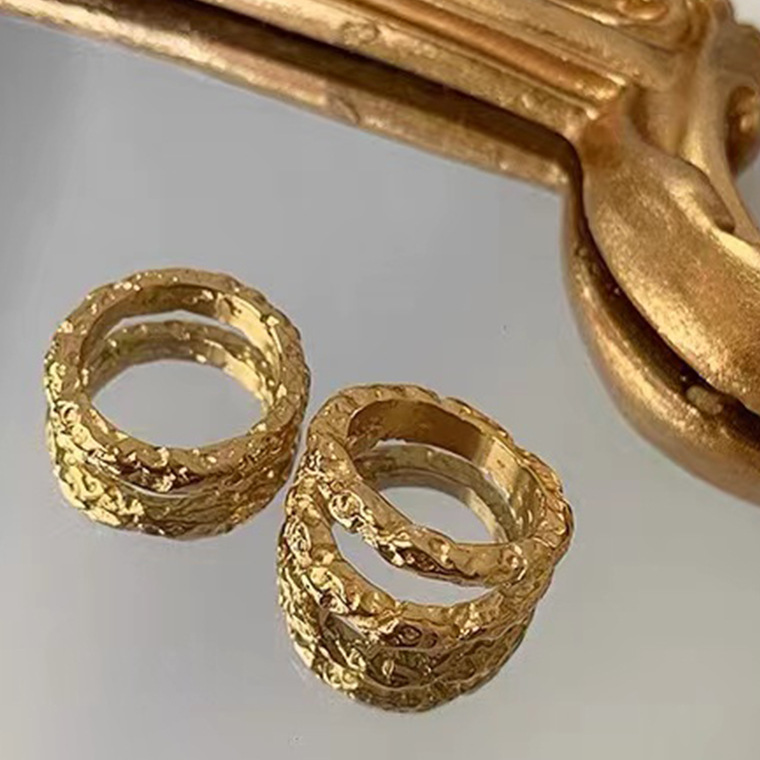 Wholesale Stainless Steel PVD 18K Gold Plated Double Layer Wave Solid Ring For Women