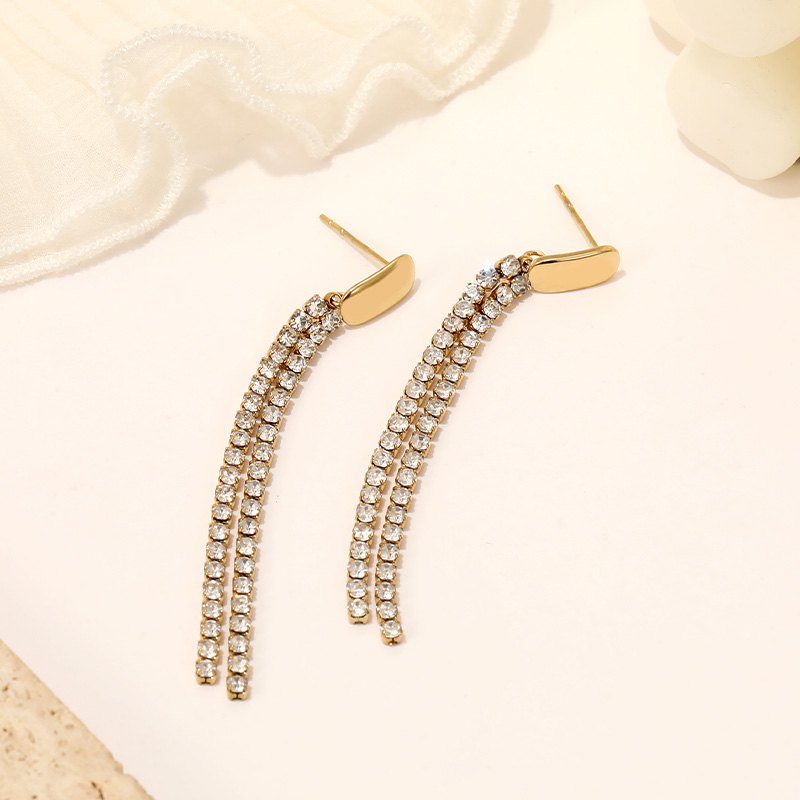 Factory Price 18K Gold Trendy Ladies Bling Zircon Tennis Chain Tassel Dangle Long earrings