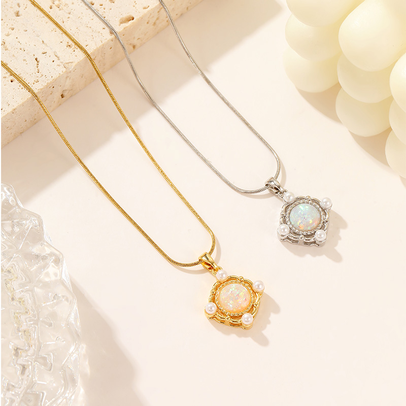 Hot Selling Jewellery Snake Chain Opal Pearl Drop Necklace Customized N2536
