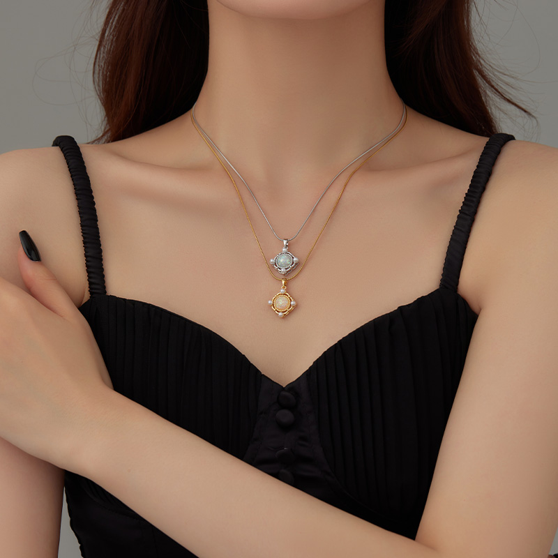 Hot Selling Jewellery Snake Chain Opal Pearl Drop Necklace Customized N2536