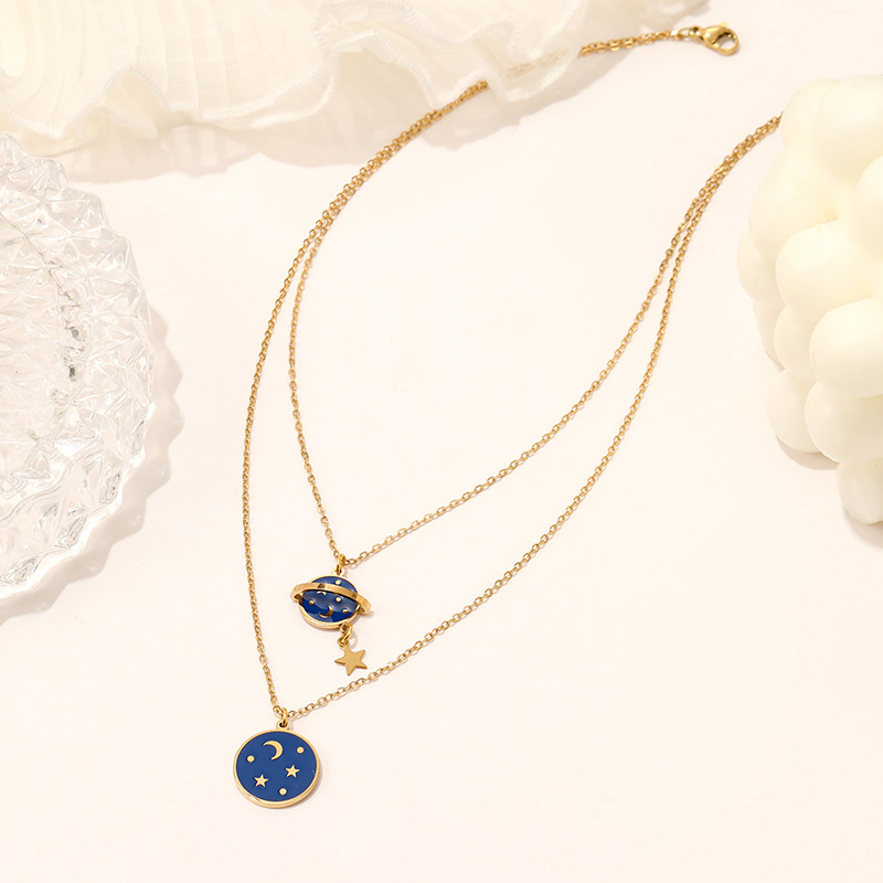 Customize Fashion Jewellery Star and Moon Pendant Double Layer Necklace