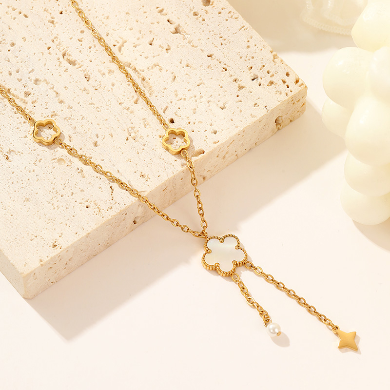 Trendy Stainless Steel Jewellery Wholesale Flower White Shell Charms Necklace Customize