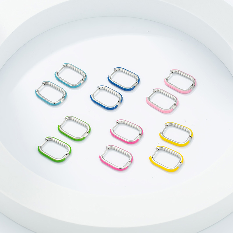 Customized Various Colors Anti-Allergic Stainless Steel Gold Plated Square Hoop Enamel Earrings