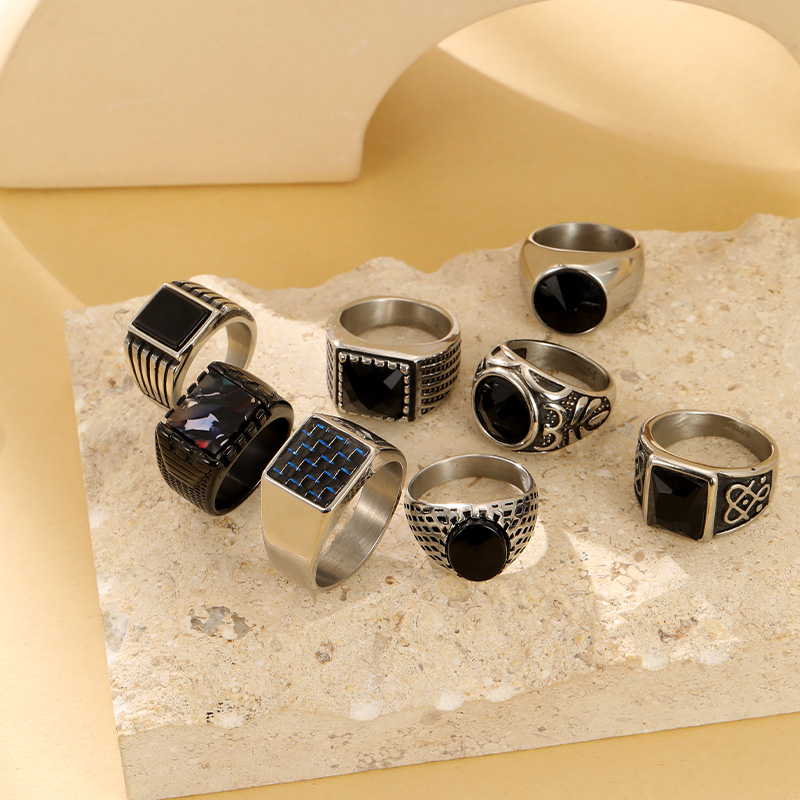 Geometric Black Square Metal Ring Fashion Simple Punk Mixed Style Ring