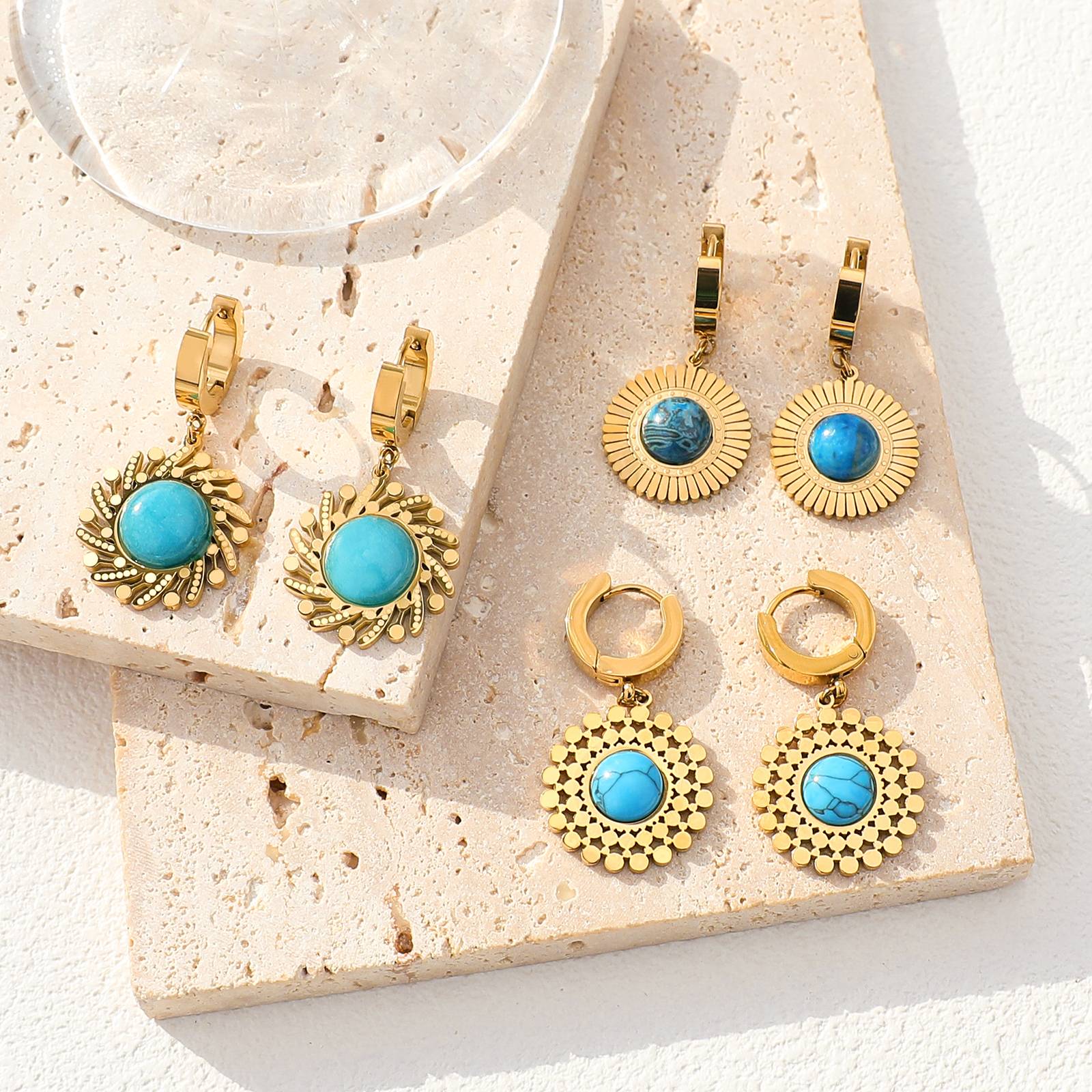 Stainless Steel Stylish Designed Turquoise Vintage Hoop Earrings For Women