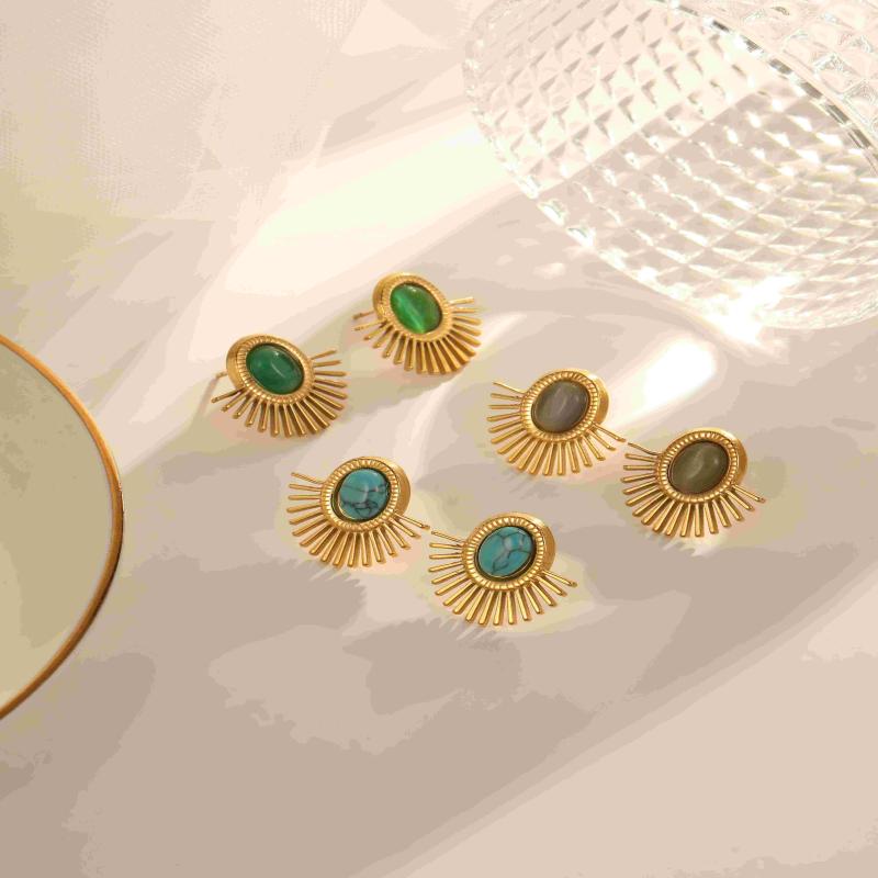 Wholesale 18k PVD Plating Stainless Steel Natural Stone Earring