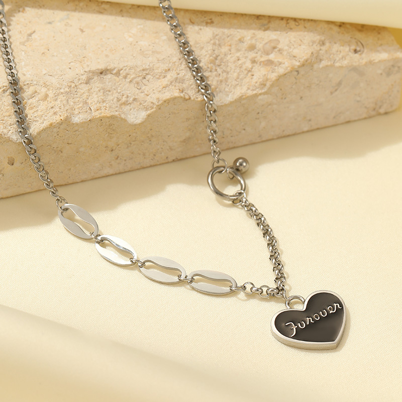 Black Heart Charms Necklace Letters Customize Jewelry INS Style