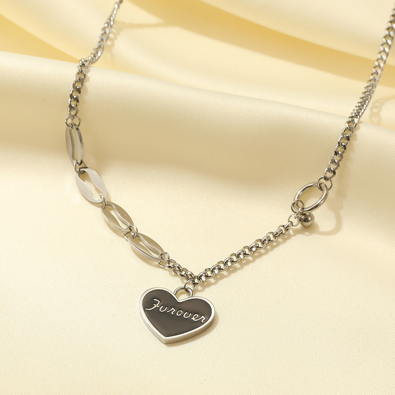 Black Heart Charms Necklace Letters Customize Jewelry INS Style