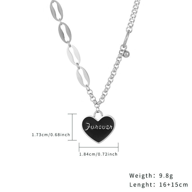 Black Heart Charms Necklace Letters Customize Jewelry INS Style