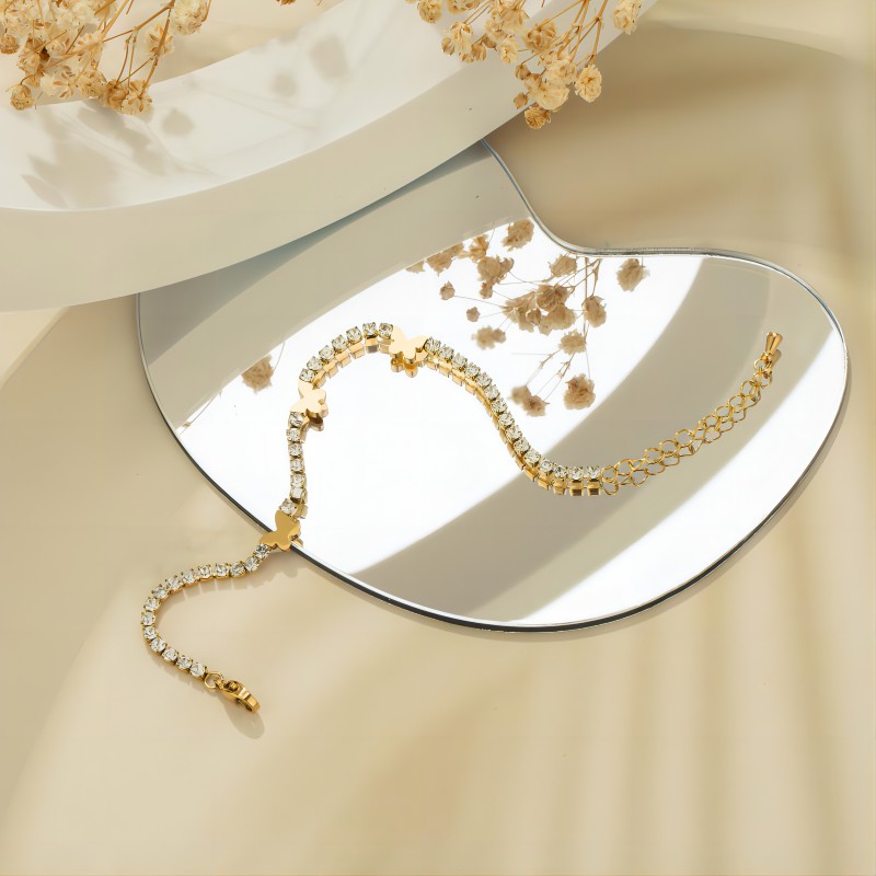 18K Gold Plated Zirconia Bracelet Butterfly Bracelet Stainless Steel Bracelet