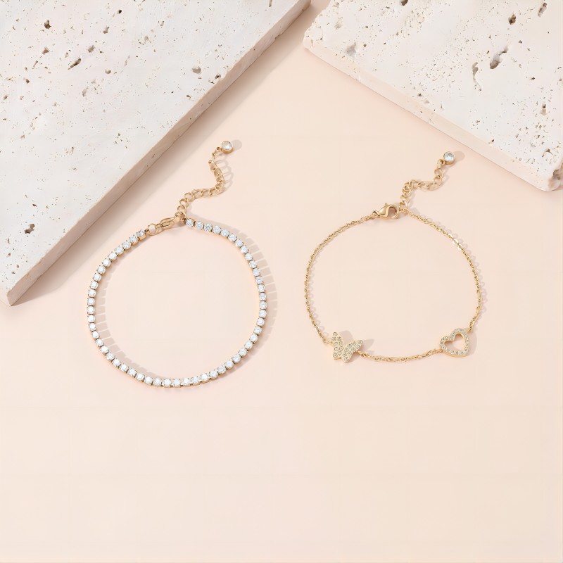 Cute Simple Style Butterfly Stainless Steel  18K Gold Plated Zircon Bracelets