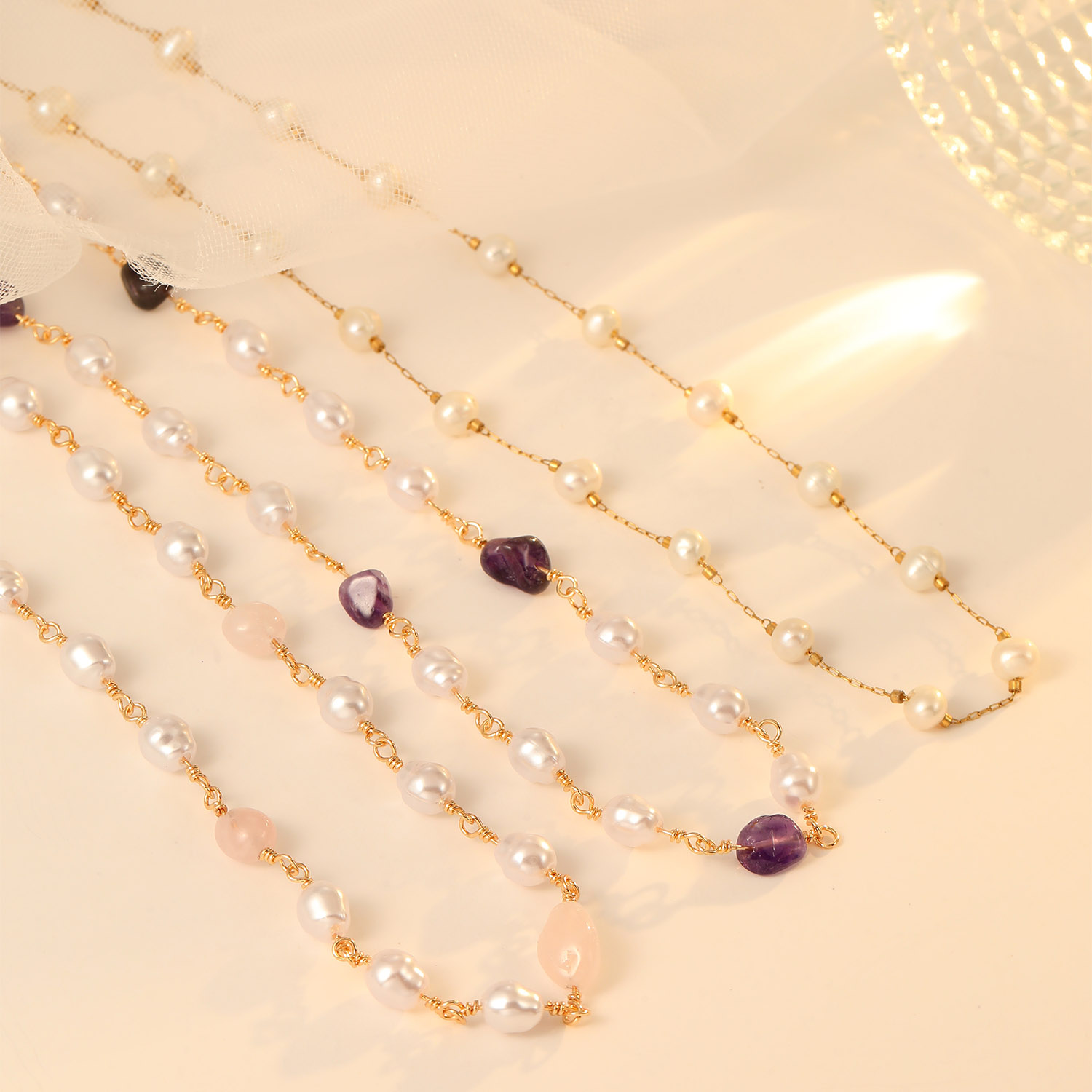 Fashion Pearl And Crystal Stones Necklace Customized Jewelry