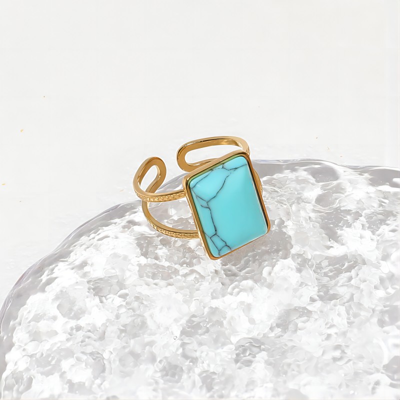 Stainless Steel Square Turquoise Ring Open Adjustable Ring Vintage Ring For Women