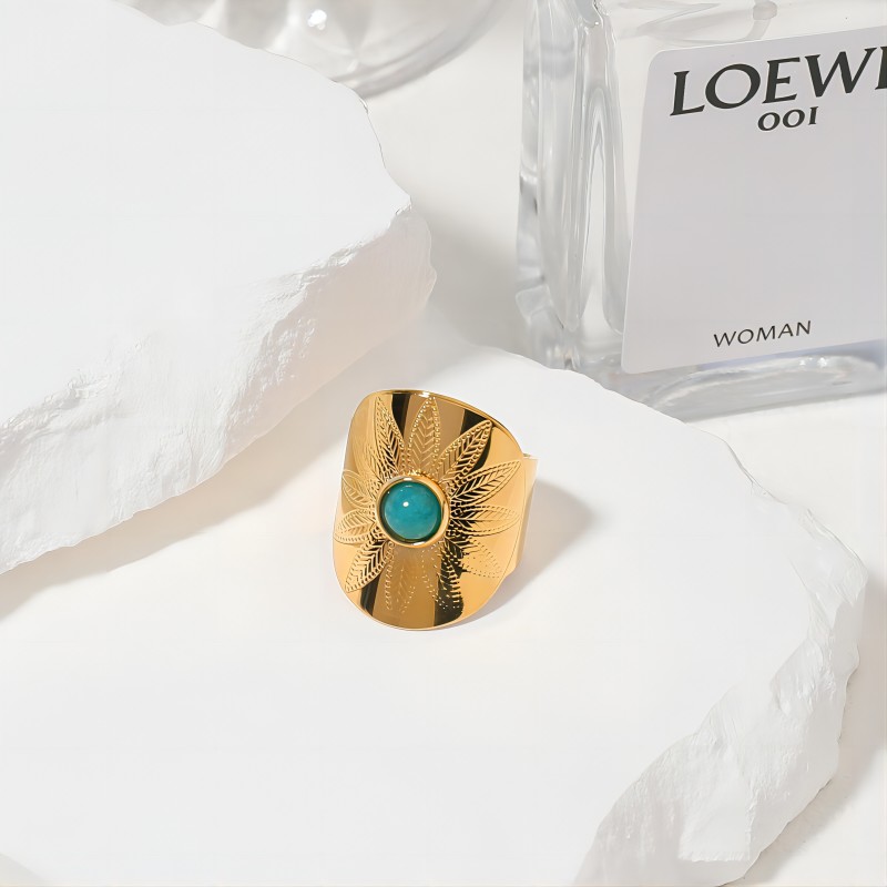Adjustable Women's Ring 18K Gold Stainless Steel Natural Stones Stainless Steel Ring