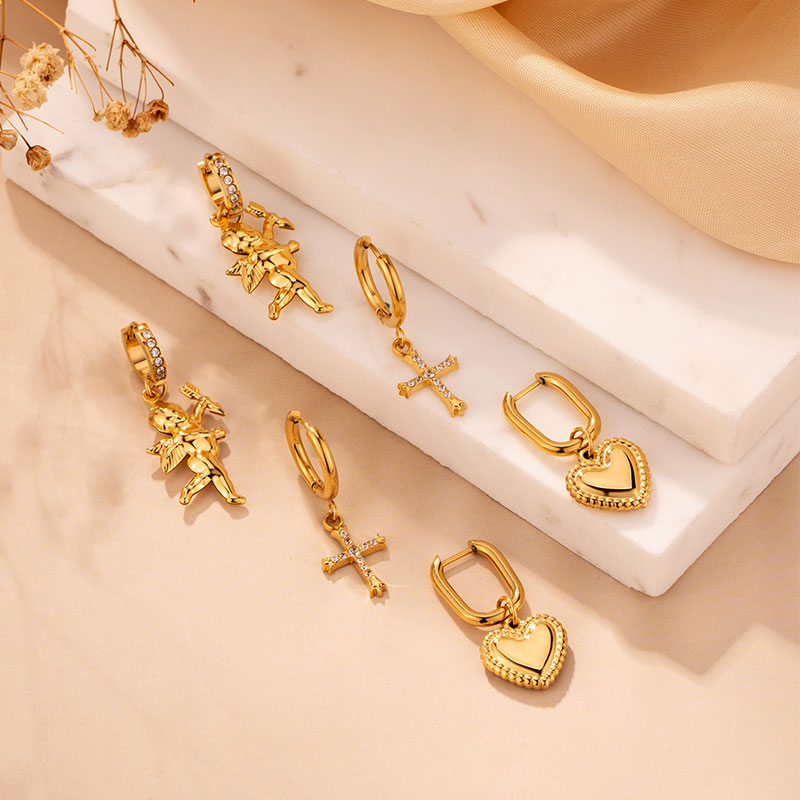 2023 Wholesale Crucifix, Cupid, Heart Pendant Zircon Earrings