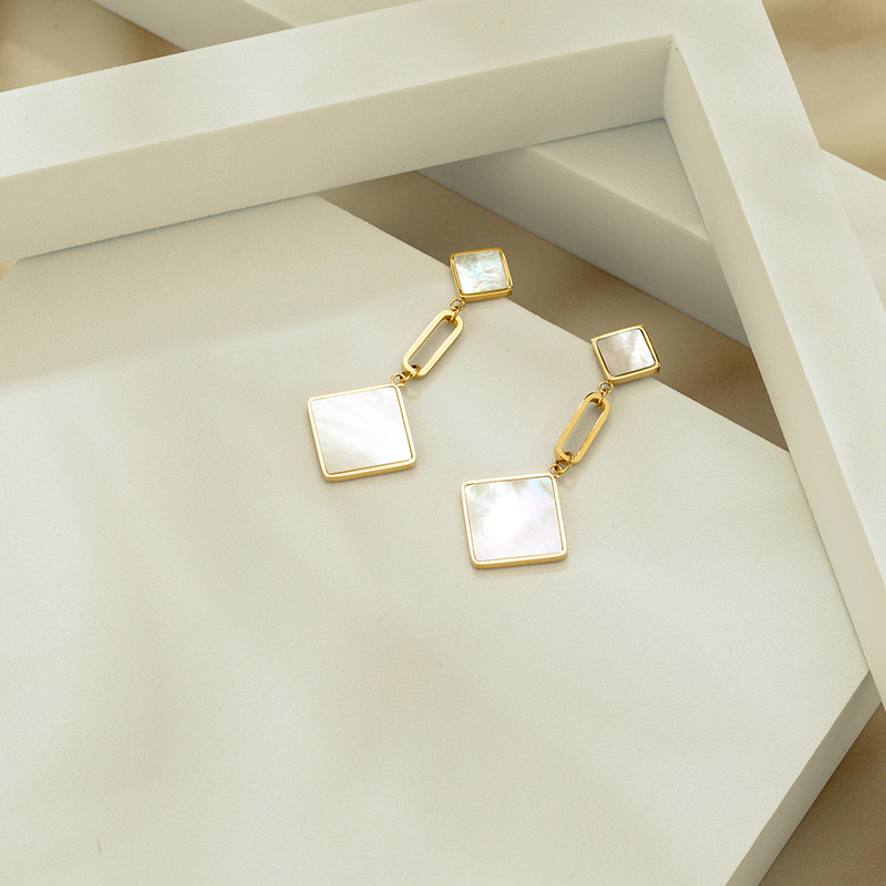 Custom square pendant white shell stud earrings