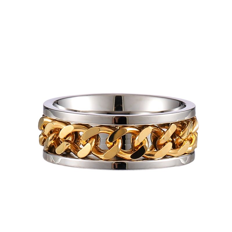 8MM Stainless Steel Rings for Men 18K Gold Plated Curb Link Ring Wedding Band Ring