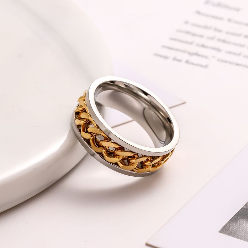 8MM Stainless Steel Rings for Men 18K Gold Plated Curb Link Ring Wedding Band Ring