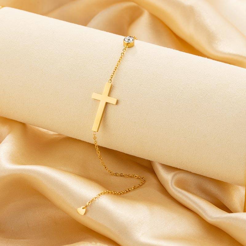 Factory custom stainless steel cross zircon bracelet