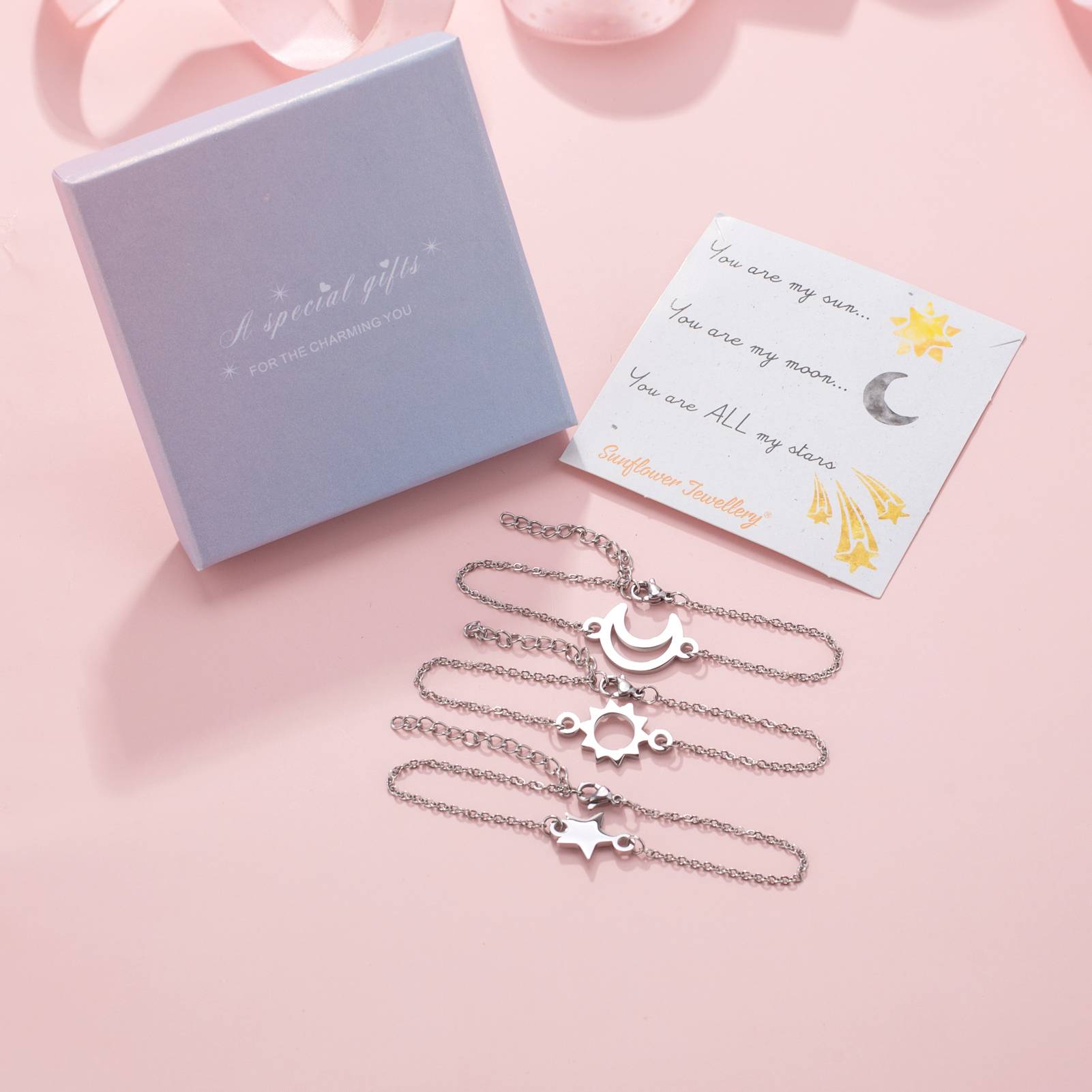 Custom simple star sun moon pendant bracelet