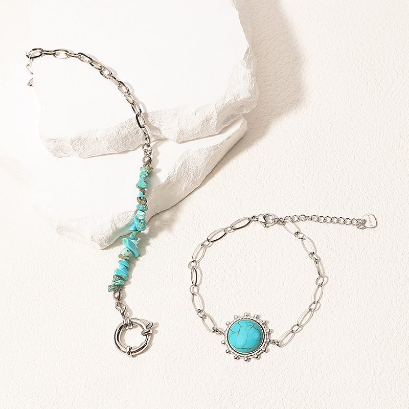 Steel blue turquoise natural stone chain bracelet