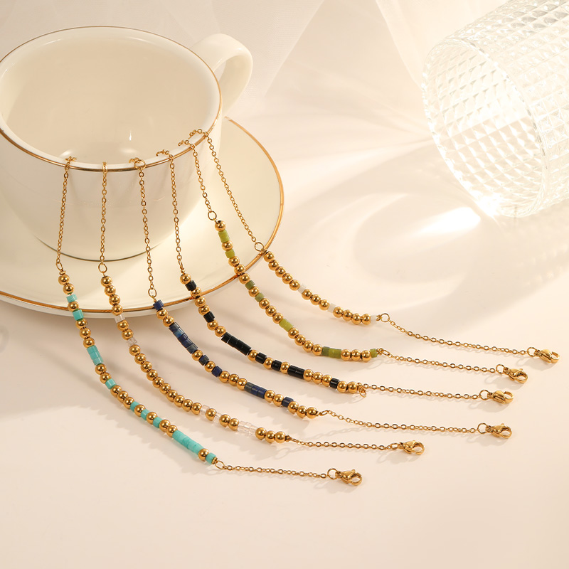 Colorful gold beads and natural stone beaded bracelet