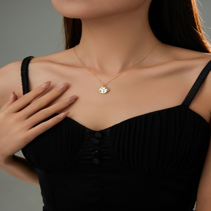 Custom 925 silver colorful zircon pendant necklace