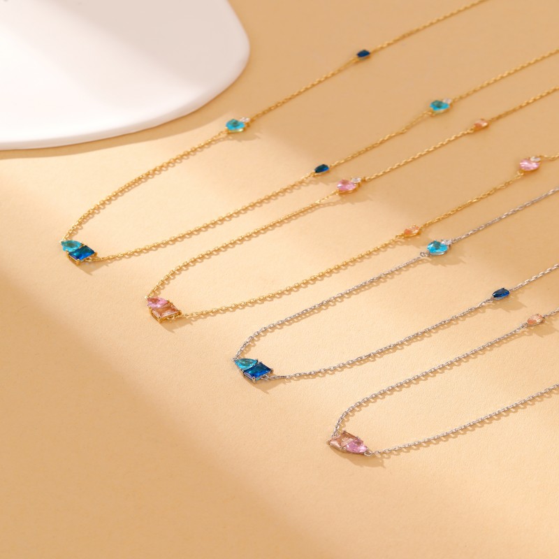 Newest 925 sterling silver  heart colorful zircon pendant necklace series