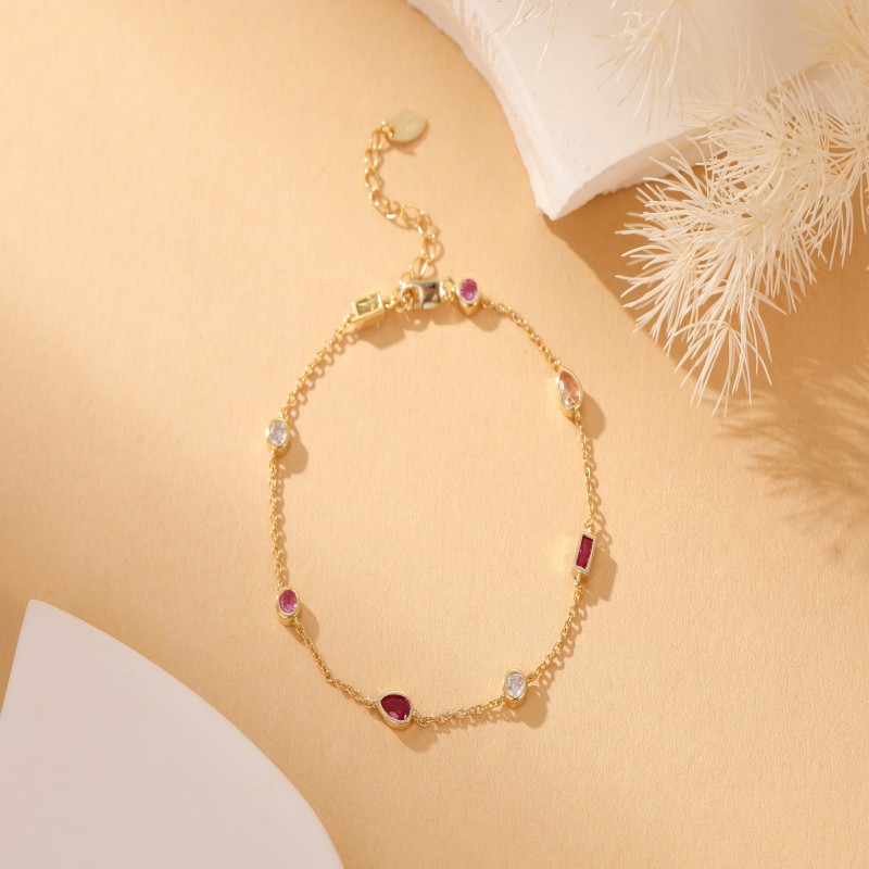 Vintage S925 Silver Colorful Zircon Bracelet Series