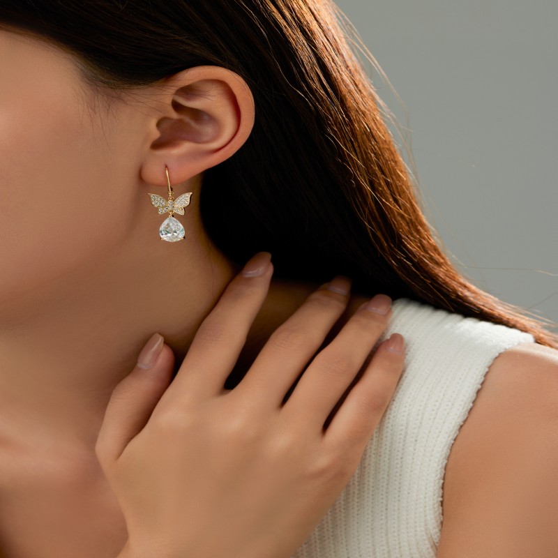New arrivals silver full zircon pendant butterfly earrings