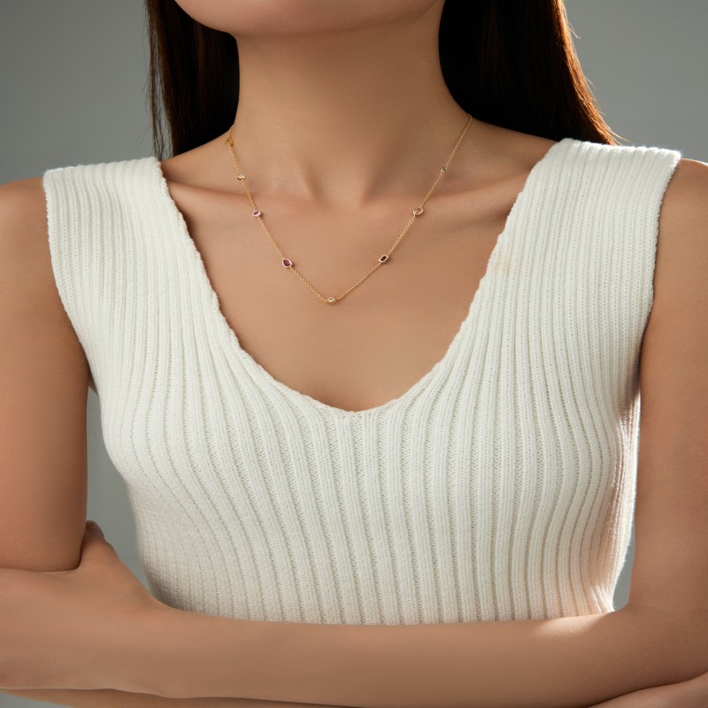 Custom fashion 925 sterling silver colorful zircon necklace
