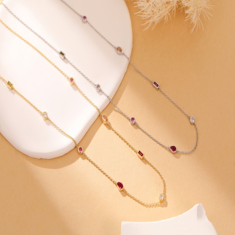 Custom fashion 925 sterling silver colorful zircon necklace