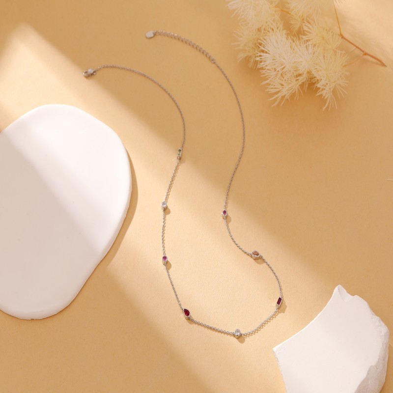 Custom fashion 925 sterling silver colorful zircon necklace