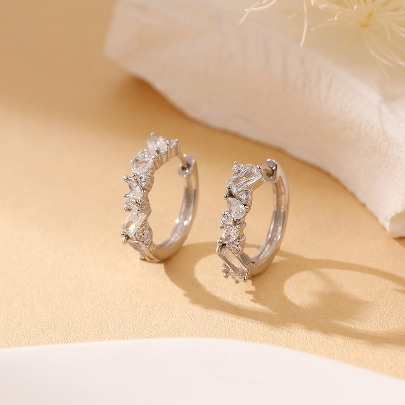 Factory Wholesale Rhodium & 18k Gold Plated  Irregular Zircon Hoop Silver Earrings