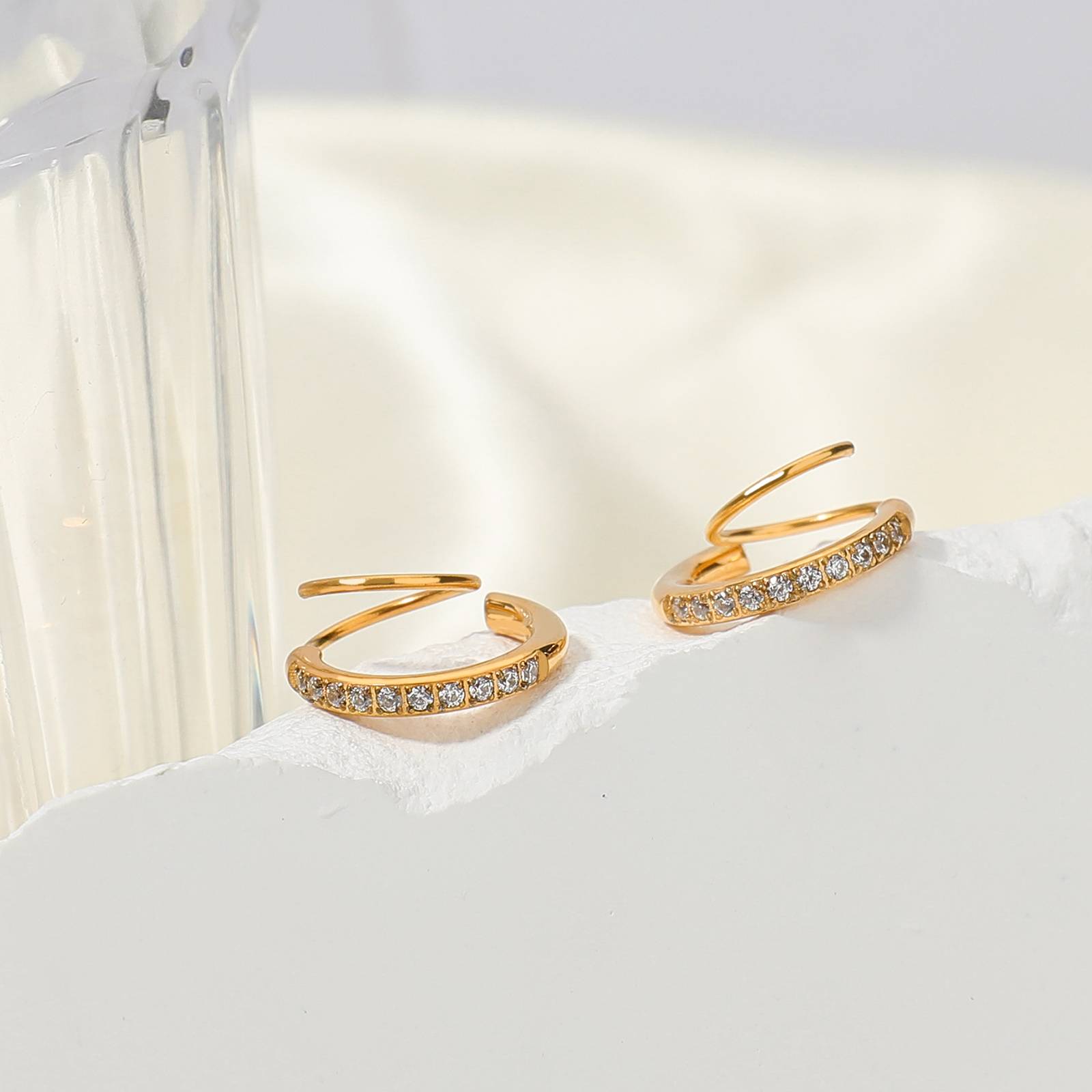 Vintage Style Spiral Earrings Diamonds Titanium 18K Gold Plated Earrings Jewelry