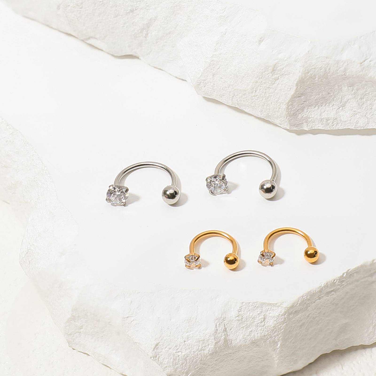 Mini Titanium Body Piercings C-Cuff & Lip &Nose Stud Zircon Earrings