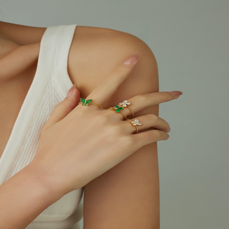New listing colorful butterfly flower zircon warp rings 