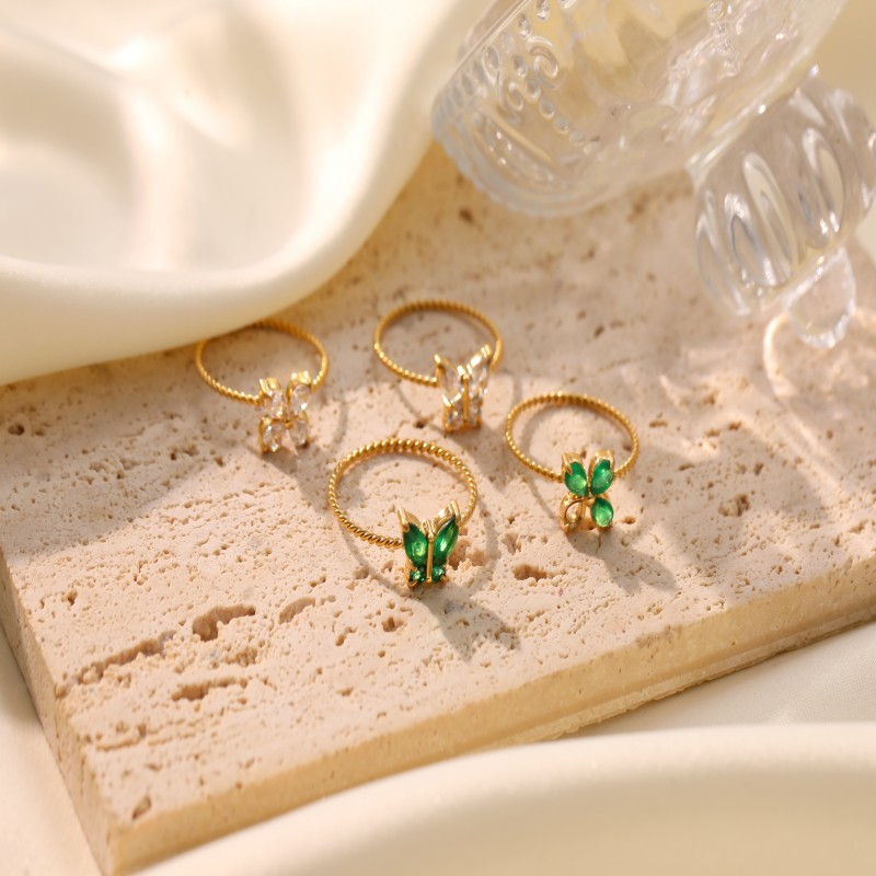 New listing colorful butterfly flower zircon warp rings 