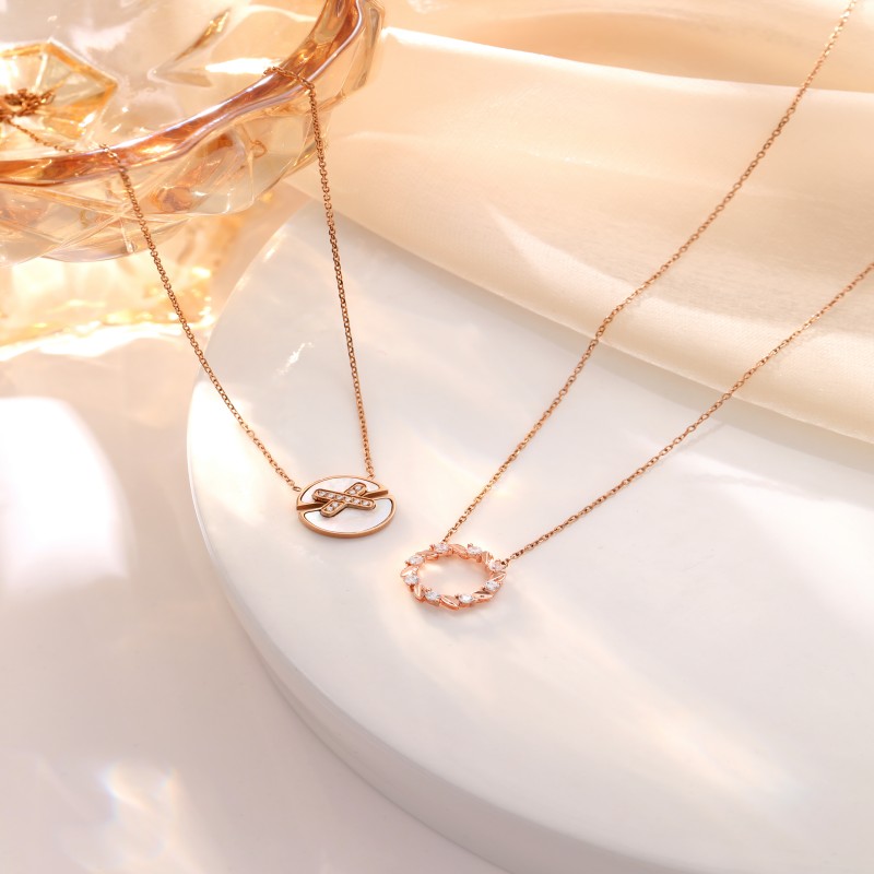 New listing crossed white shell zircon pendant and circle necklace sets