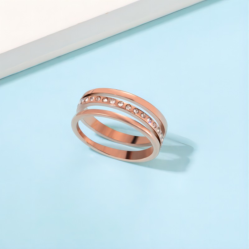 Stainless Steel Rings Luxury Rose Gold Color Micro Pave Cubic Zircon Wedding Ring