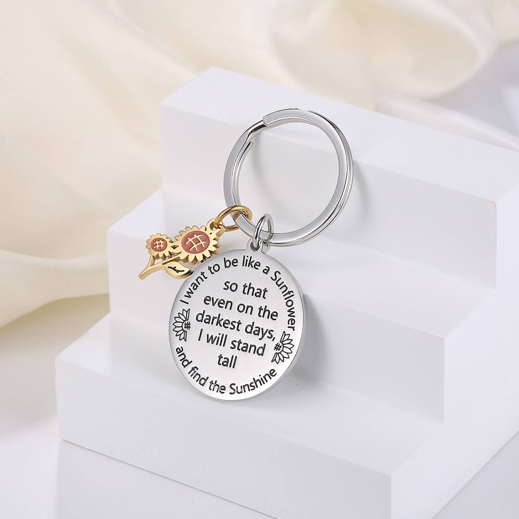 Wholesaling round tag sunflower pendant keychain custom 