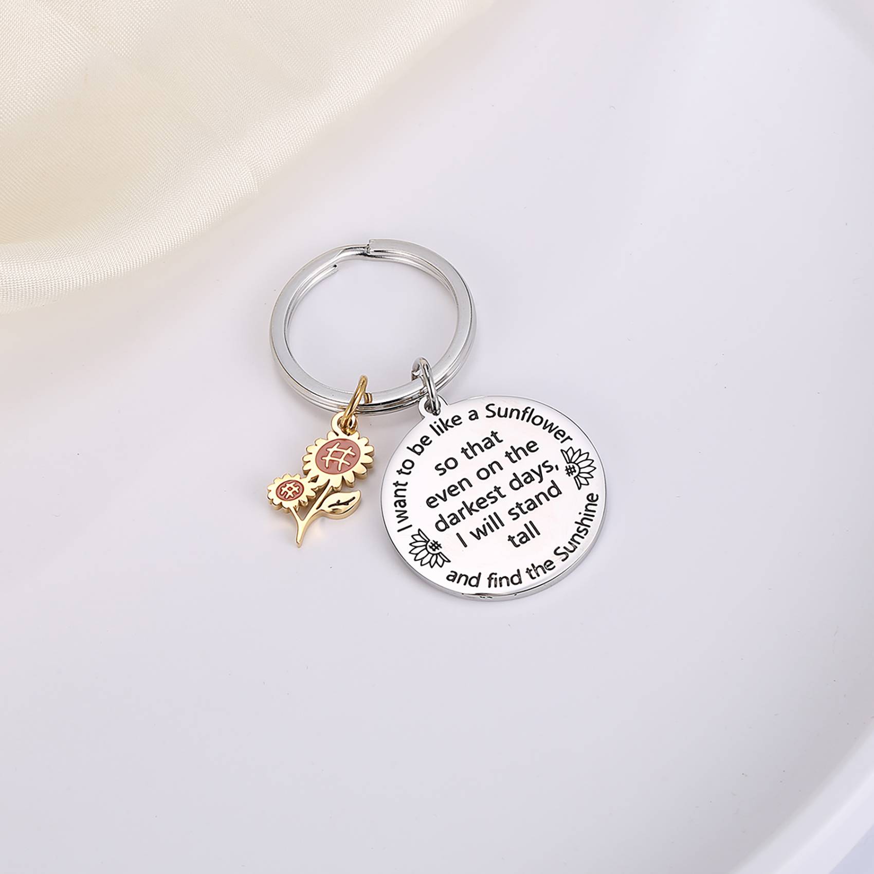 Wholesaling round tag sunflower pendant keychain custom 